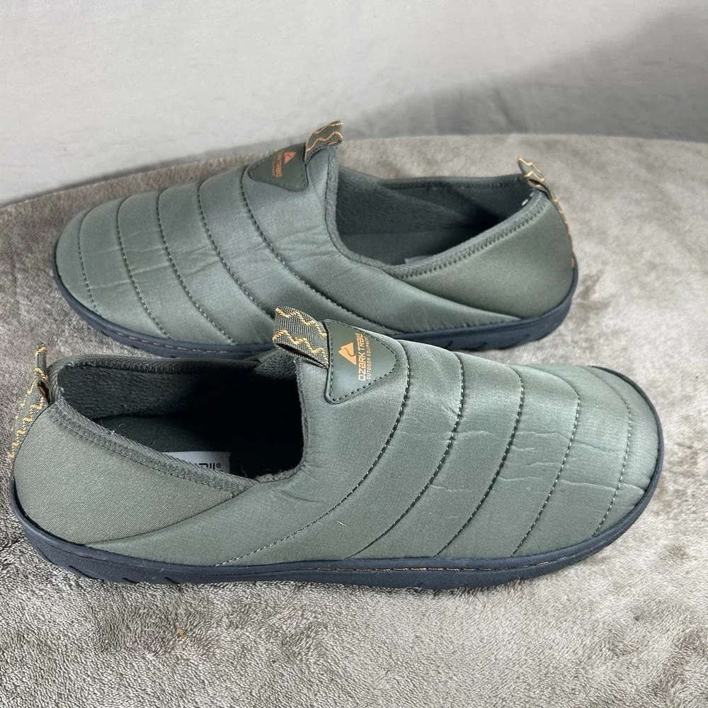 Ozark Trail Quilted Puffer Slipper Shoes Green Orange Accent Men's Size 11
